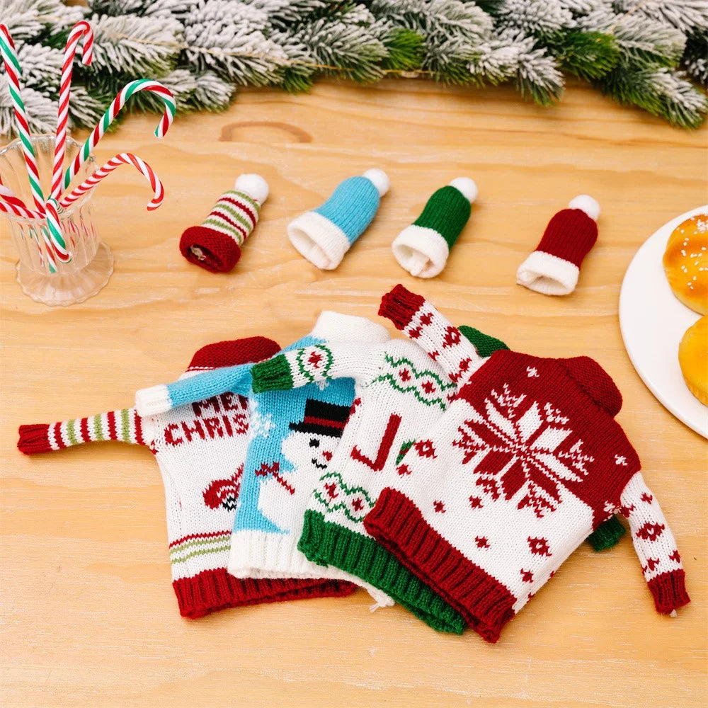Christmas Wine Bottle Cover Knitted Sweater Decorative Sleeve Santa Snowman Design for Holiday Gift Party Decor - Style D - 5