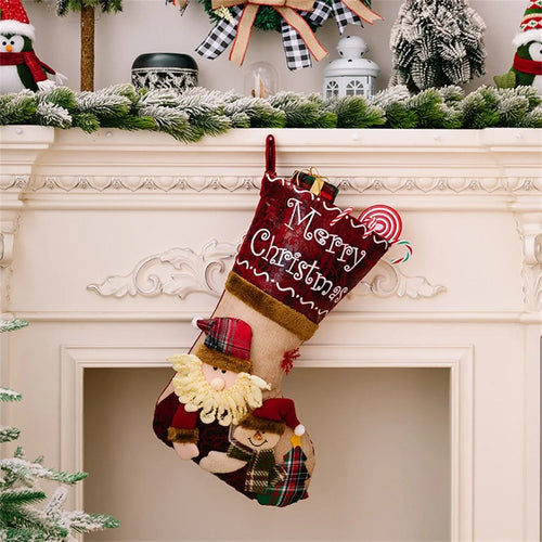 Christmas Stocking 3D Embroidered Design Large Gift Bag Xmas Sock for Children Holiday Decoration - Santa Claus - 1
