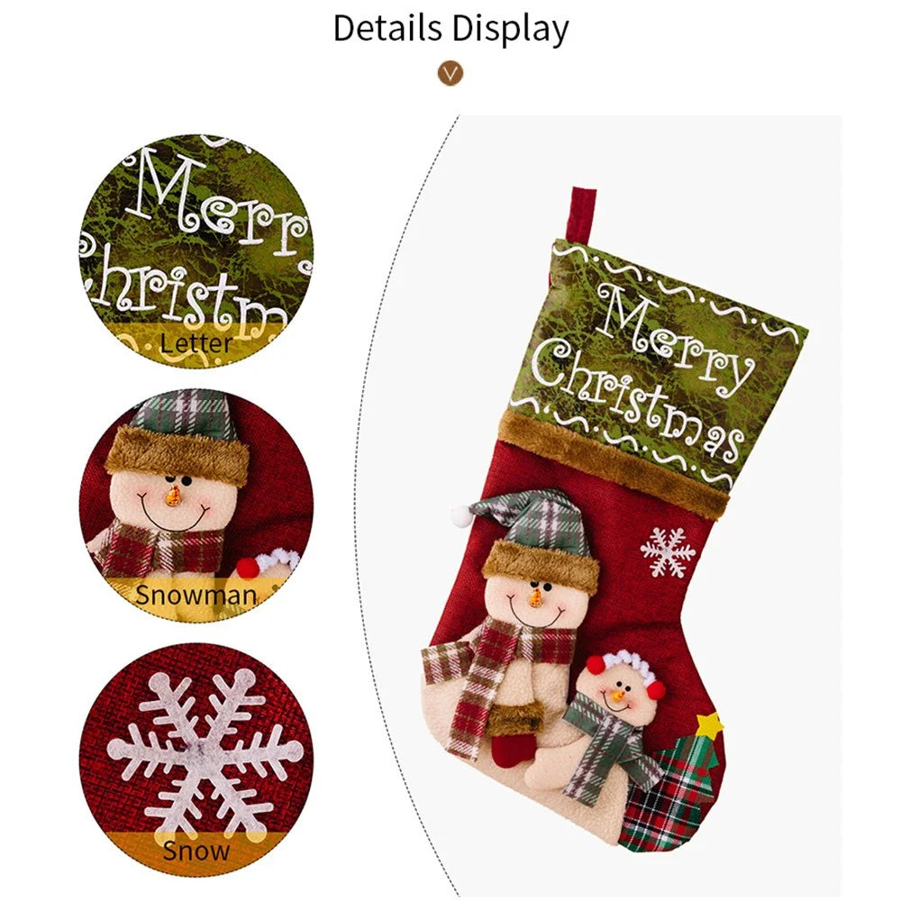 Christmas Stocking 3D Embroidered Design Large Gift Bag Xmas Sock for Children Holiday Decoration - Santa Claus - 2