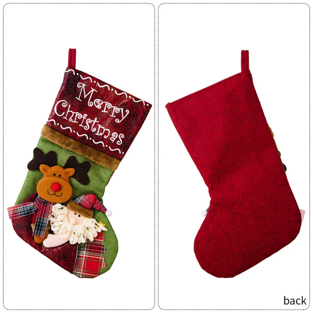Christmas Stocking 3D Embroidered Design Large Gift Bag Xmas Sock for Children Holiday Decoration - Santa Claus - 3