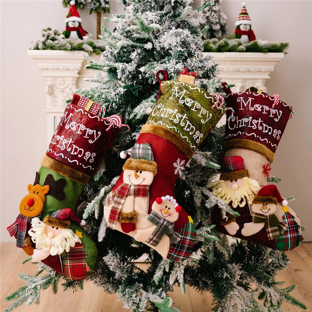 Christmas Stocking 3D Embroidered Design Large Gift Bag Xmas Sock for Children Holiday Decoration - Santa Claus - 6