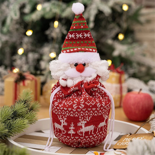 Christmas Knitted Fruit Gift Bag Holiday Decoration Reusable Storage Pouch for Home Party  /  Xmas Tree Ornament - Santa Claus - 1