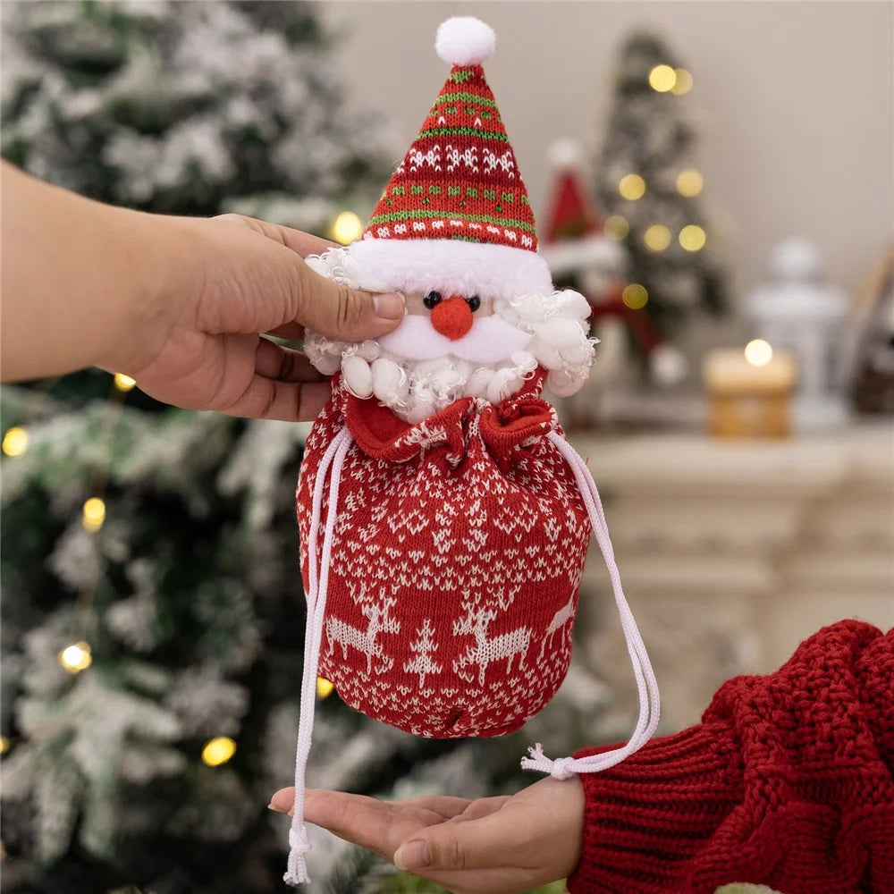 Christmas Knitted Fruit Gift Bag Holiday Decoration Reusable Storage Pouch for Home Party  /  Xmas Tree Ornament - Santa Claus - 2