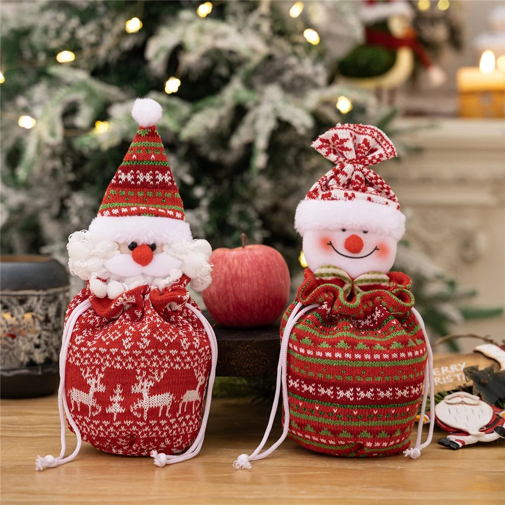 Christmas Knitted Fruit Gift Bag Holiday Decoration Reusable Storage Pouch for Home Party  /  Xmas Tree Ornament - Santa Claus - 3