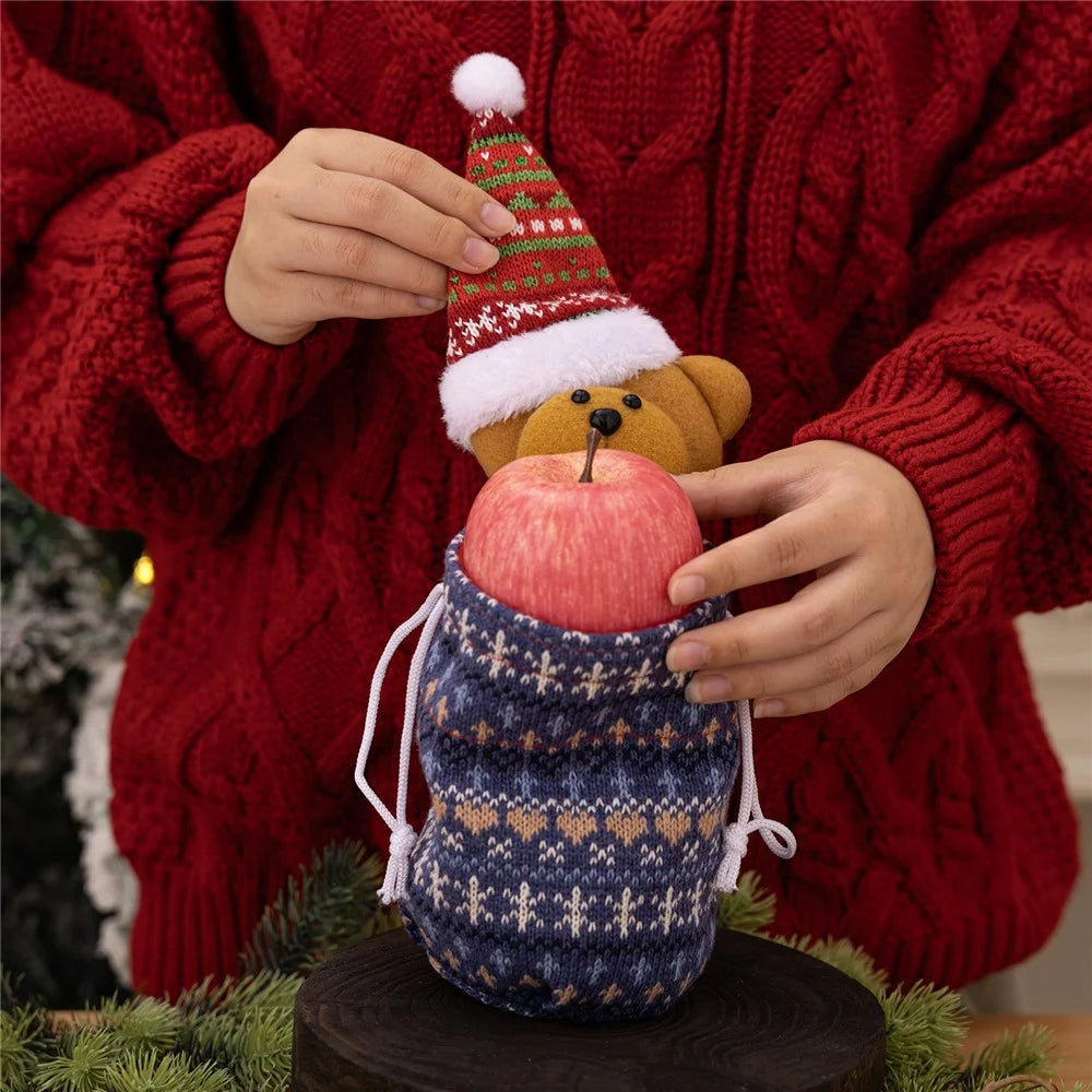 Christmas Knitted Fruit Gift Bag Holiday Decoration Reusable Storage Pouch for Home Party  /  Xmas Tree Ornament - Santa Claus - 4