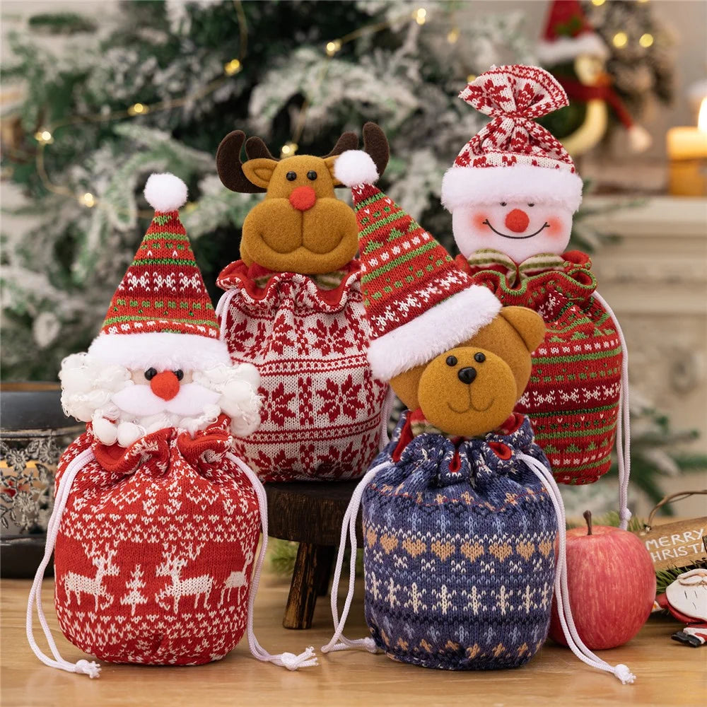 Christmas Knitted Fruit Gift Bag Holiday Decoration Reusable Storage Pouch for Home Party  /  Xmas Tree Ornament - Santa Claus - 5