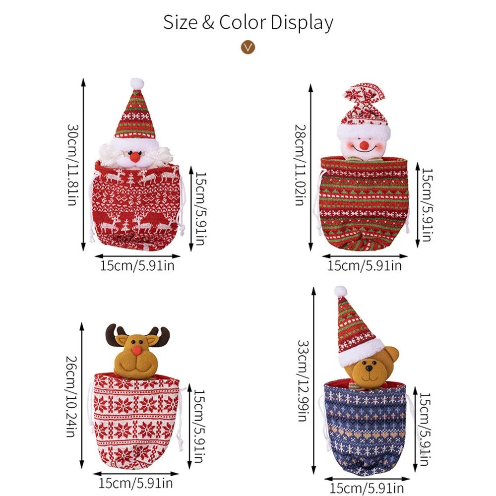 Christmas Knitted Fruit Gift Bag Holiday Decoration Reusable Storage Pouch for Home Party  /  Xmas Tree Ornament - Santa Claus - 6