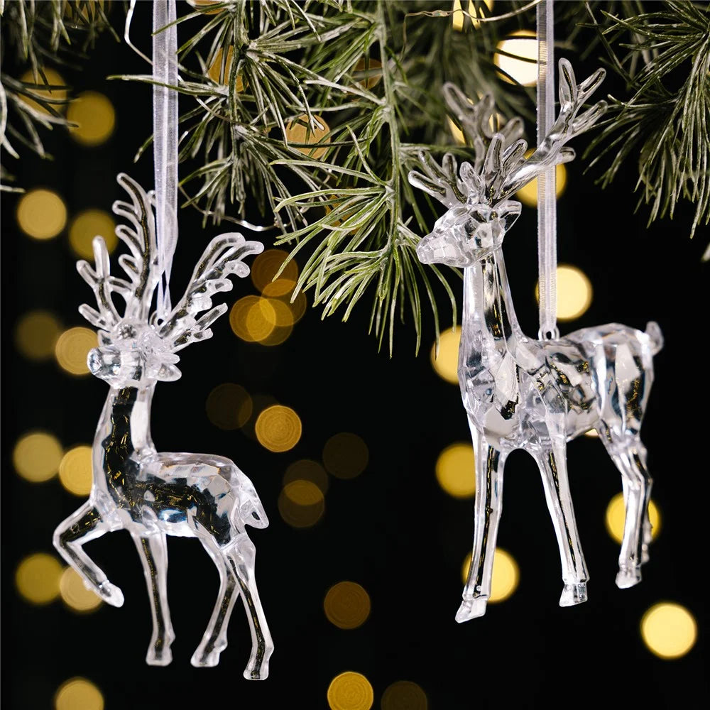 Acrylic Christmas Reindeer Ornaments Clear Hanging Decorations Xmas Tree Pendant for Holiday Gift Decor - Style A - 3