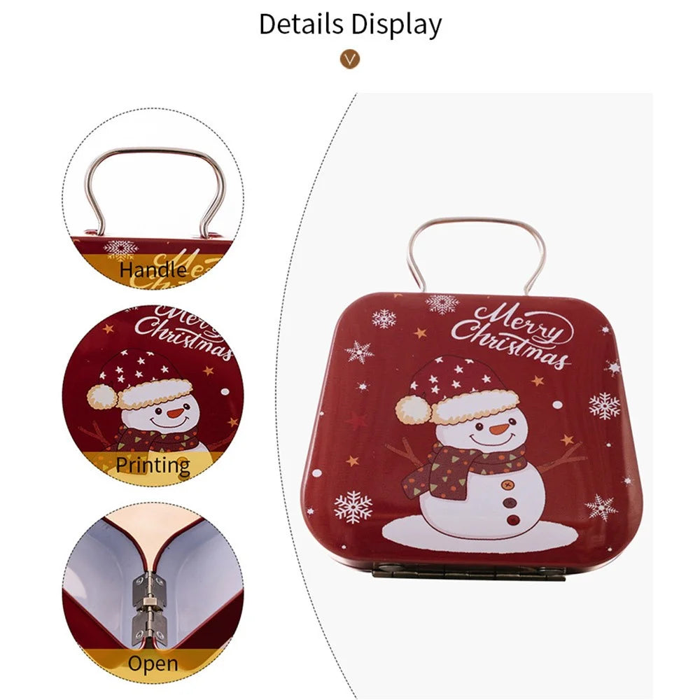 Christmas Mini Tin Candy Box Handbag Shaped Gift Container for Kids Holiday Decoration Storage  /  Portable Treat Holder - Style E - 2