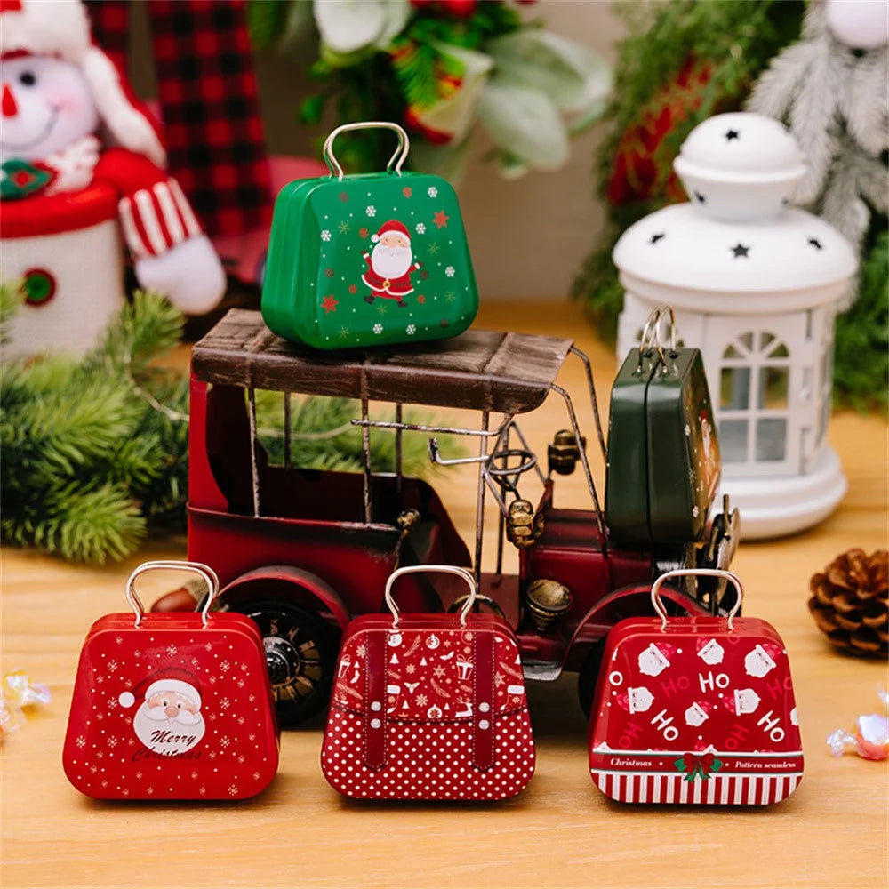 Christmas Mini Tin Candy Box Handbag Shaped Gift Container for Kids Holiday Decoration Storage  /  Portable Treat Holder - Style E - 5