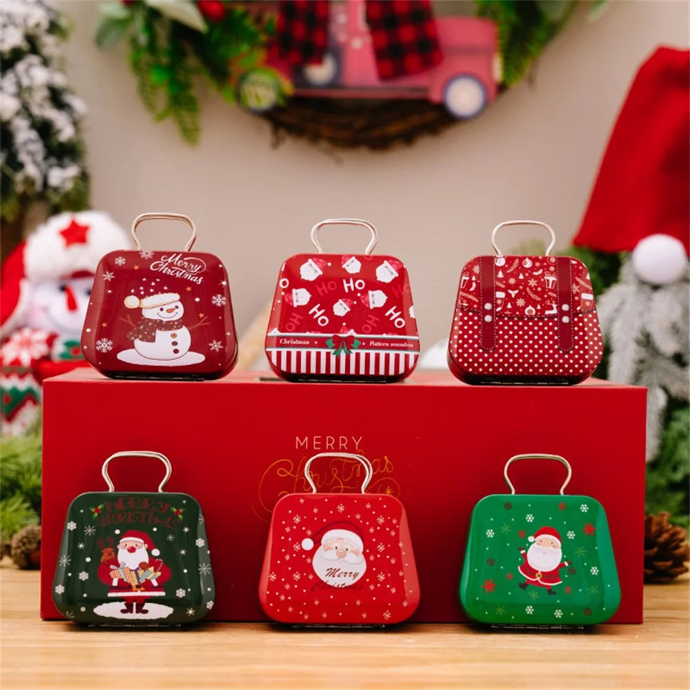 Christmas Mini Tin Candy Box Handbag Shaped Gift Container for Kids Holiday Decoration Storage  /  Portable Treat Holder - Style E - 6