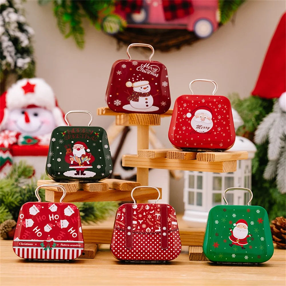 Christmas Mini Tin Candy Box Handbag Shaped Gift Container for Kids Holiday Decoration Storage  /  Portable Treat Holder - Style E - 7