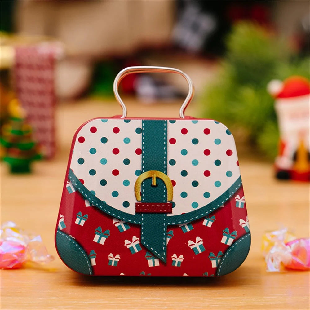 Christmas Tin Gift Box Mini Handbag Design Candy Container for Kids  /  Portable Cookie Storage  /  Holiday Decoration - Style C - 3