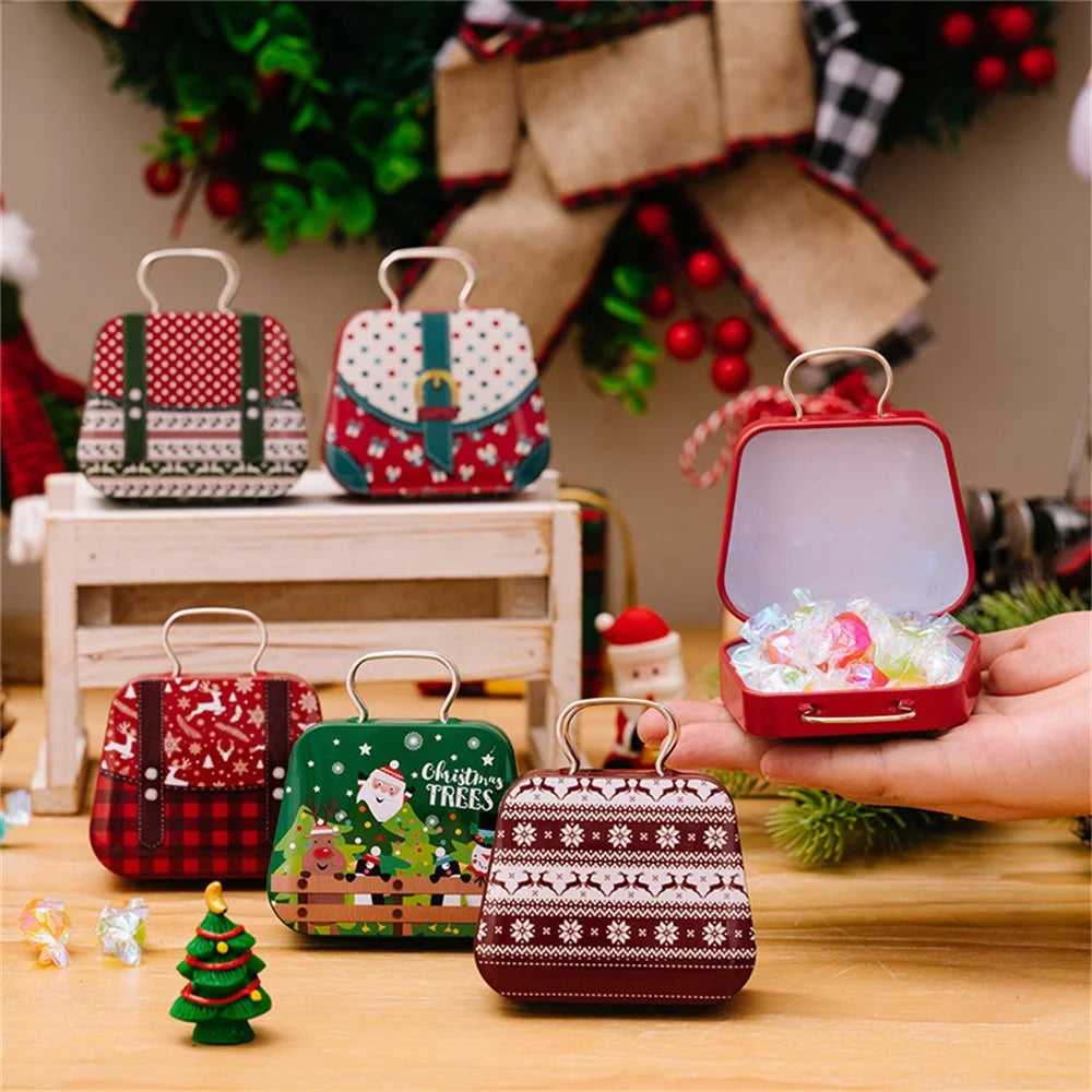 Christmas Tin Gift Box Mini Handbag Design Candy Container for Kids  /  Portable Cookie Storage  /  Holiday Decoration - Style C - 4