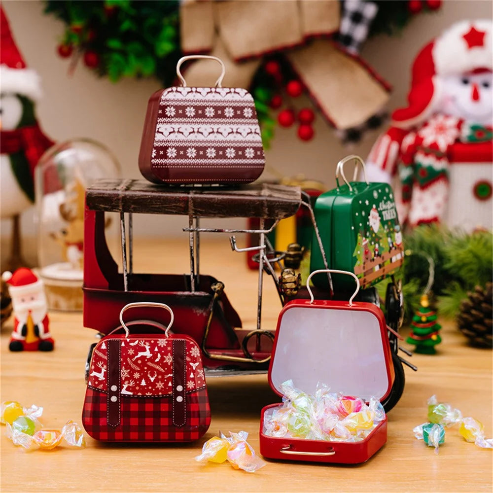 Christmas Tin Gift Box Mini Handbag Design Candy Container for Kids  /  Portable Cookie Storage  /  Holiday Decoration - Style C - 5