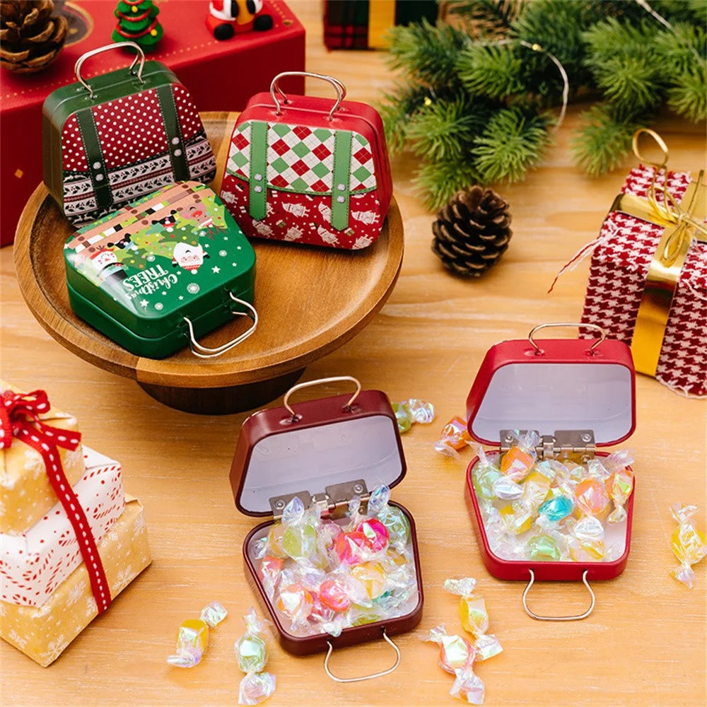 Christmas Tin Gift Box Mini Handbag Design Candy Container for Kids  /  Portable Cookie Storage  /  Holiday Decoration - Style C - 6