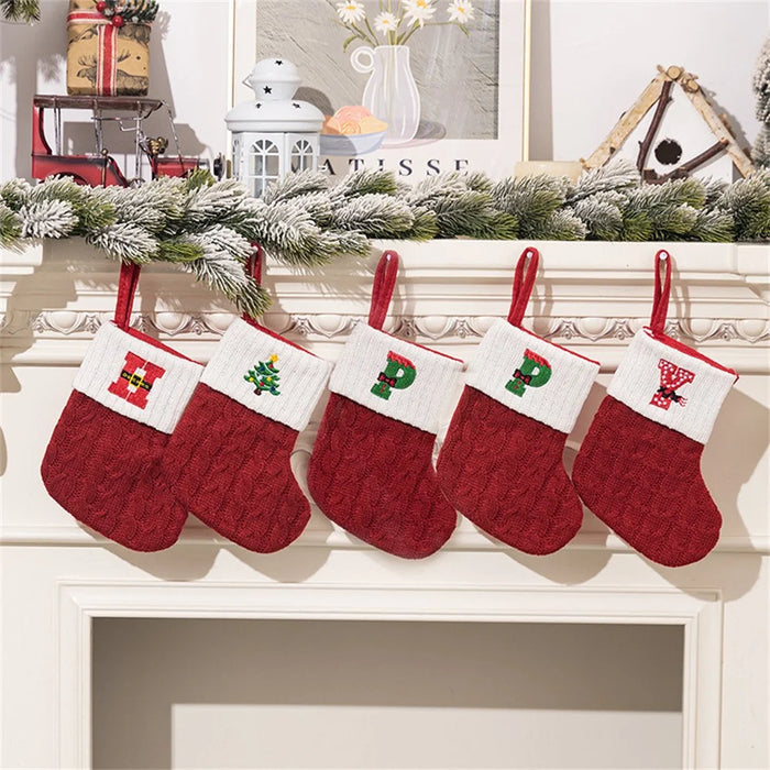 Creative Christmas Stocking Knitted Letter Embroidery DIY Name Gift Sock for Holiday Decoration - B - 7