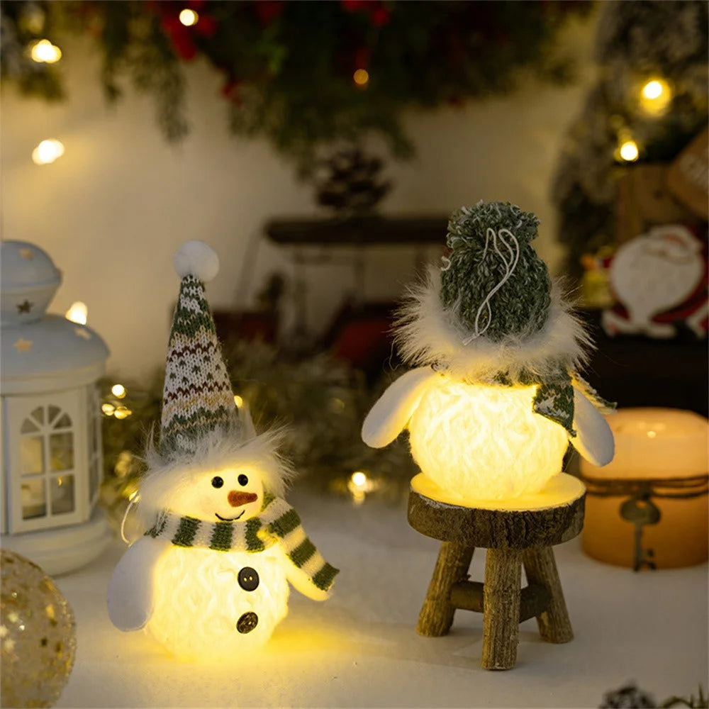 Christmas Snowman Decoration with Knitted Hat LED Light Doll Winter Holiday Gift Home Decor Festive Atmosphere Ornament - Pointed Hat - 7