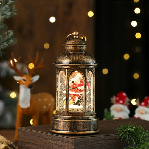 Christmas Lantern Music Box Night Light Vintage Table Decoration Holiday Gift, Non-Rotating Version - Santa Claus - 1