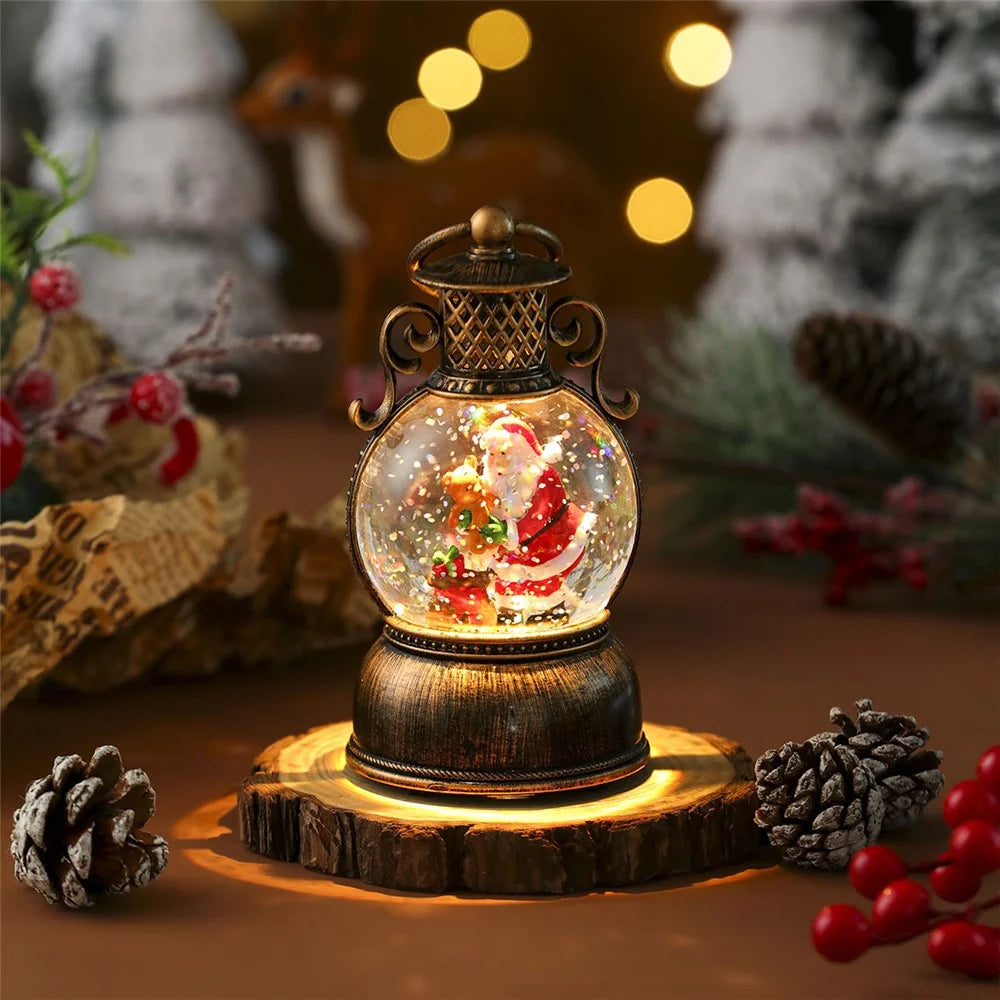 Christmas Gift Snow Globe Light with Music / Handle / Resin Figurine Holiday Decoration Table Lantern Ornaments - Santa Claus and Bear - 1
