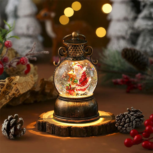 Christmas Gift Snow Globe Light with Music / Handle / Resin Figurine Holiday Decoration Table Lantern Ornaments - Santa Claus and Bear - 1