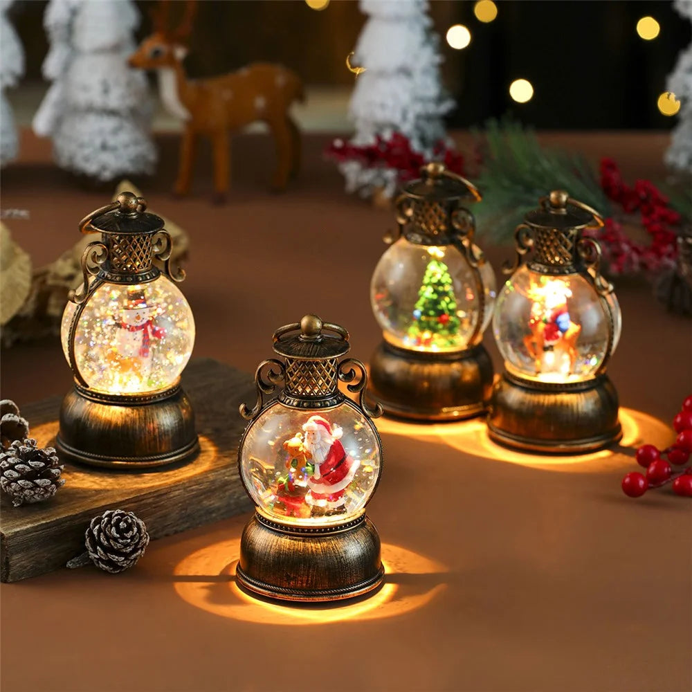 Christmas Gift Snow Globe Light with Music / Handle / Resin Figurine Holiday Decoration Table Lantern Ornaments - Santa Claus and Bear - 3