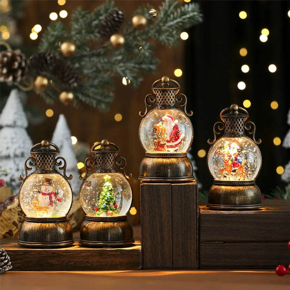Christmas Gift Snow Globe Light with Music / Handle / Resin Figurine Holiday Decoration Table Lantern Ornaments - Santa Claus and Bear - 4