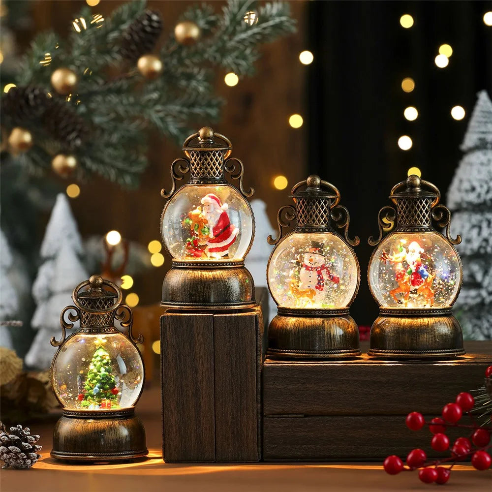Christmas Gift Snow Globe Light with Music / Handle / Resin Figurine Holiday Decoration Table Lantern Ornaments - Santa Claus and Bear - 5
