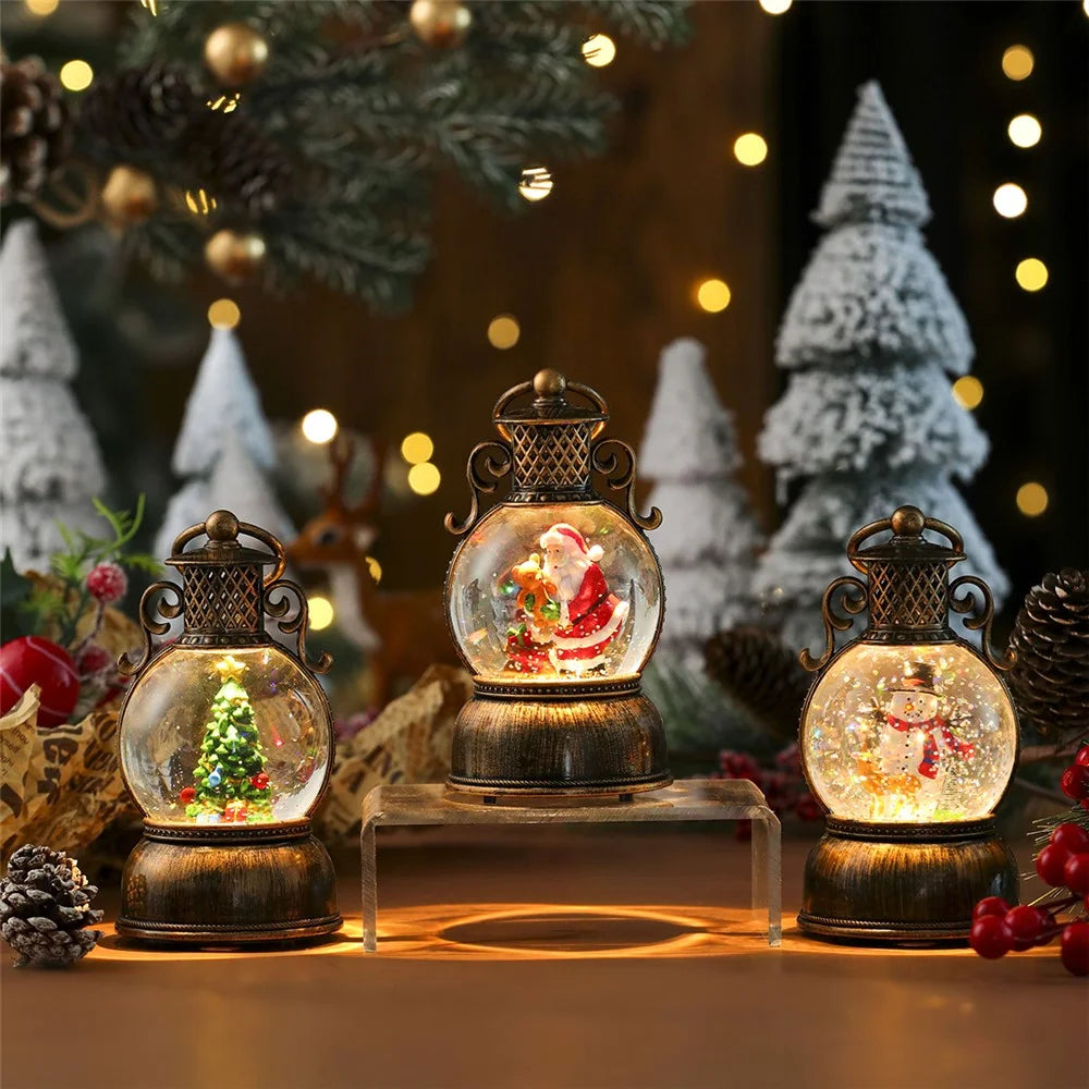 Christmas Gift Snow Globe Light with Music / Handle / Resin Figurine Holiday Decoration Table Lantern Ornaments - Santa Claus and Bear - 6
