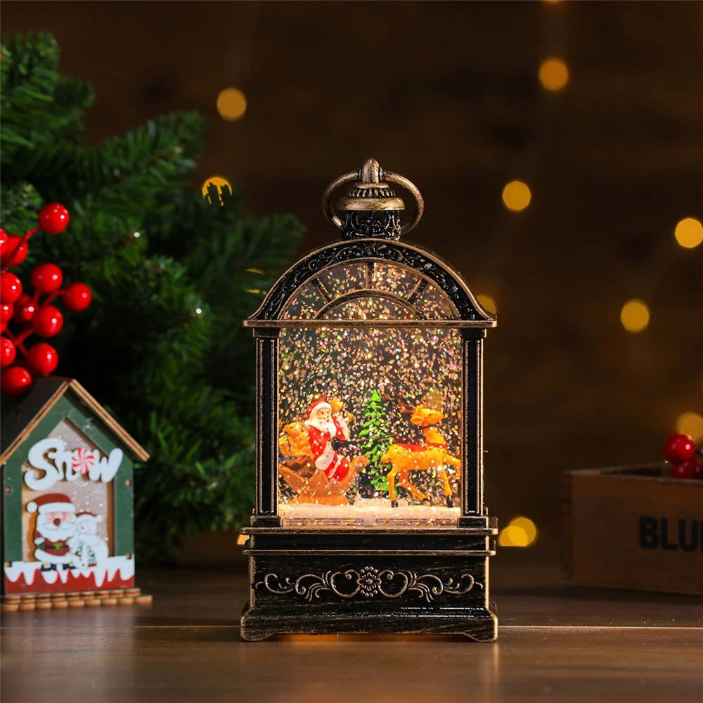 Christmas Globe Lantern Light with Music Desk Decoration Holiday Gift Glitter Snowfall - Deer and Santa Claus - 1