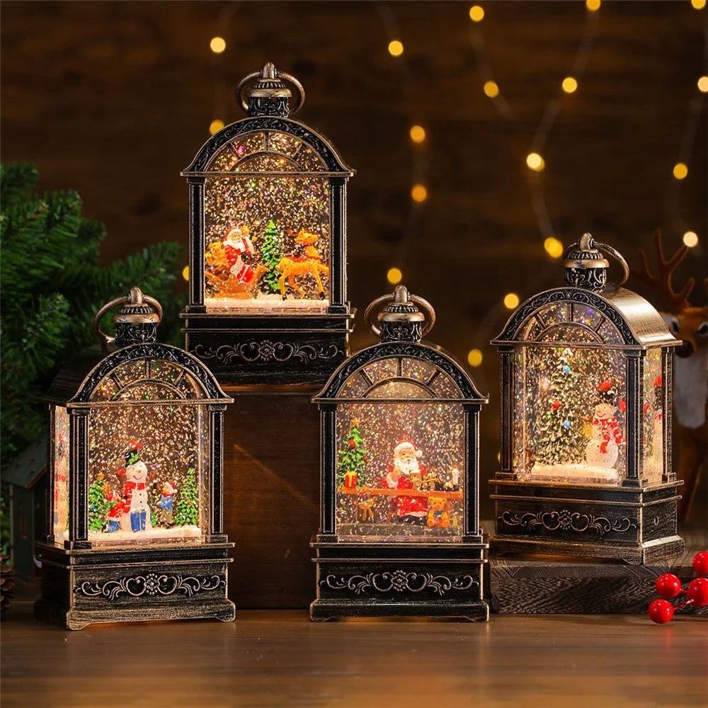 Christmas Globe Lantern Light with Music Desk Decoration Holiday Gift Glitter Snowfall - Deer and Santa Claus - 2