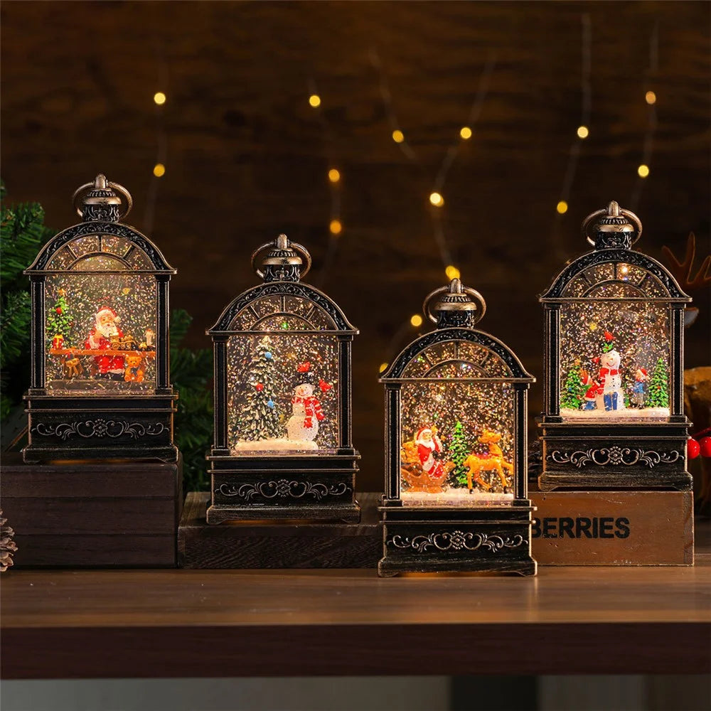 Christmas Globe Lantern Light with Music Desk Decoration Holiday Gift Glitter Snowfall - Deer and Santa Claus - 3