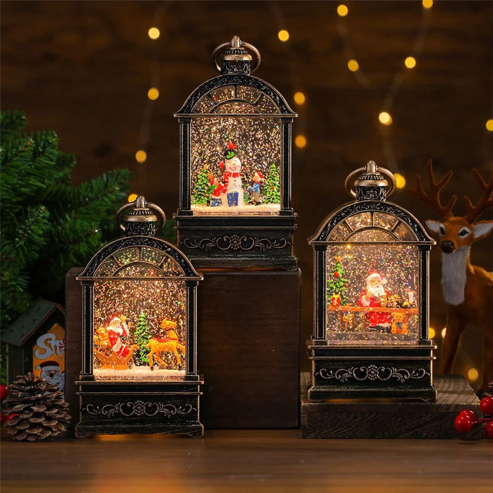 Christmas Globe Lantern Light with Music Desk Decoration Holiday Gift Glitter Snowfall - Deer and Santa Claus - 4