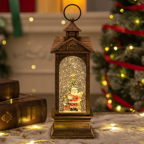 10.2 x 10.2 x 28.5cm Christmas Lantern Music Box Vintage Night Light Holiday Gift Tabletop Decoration - Santa Claus - 1