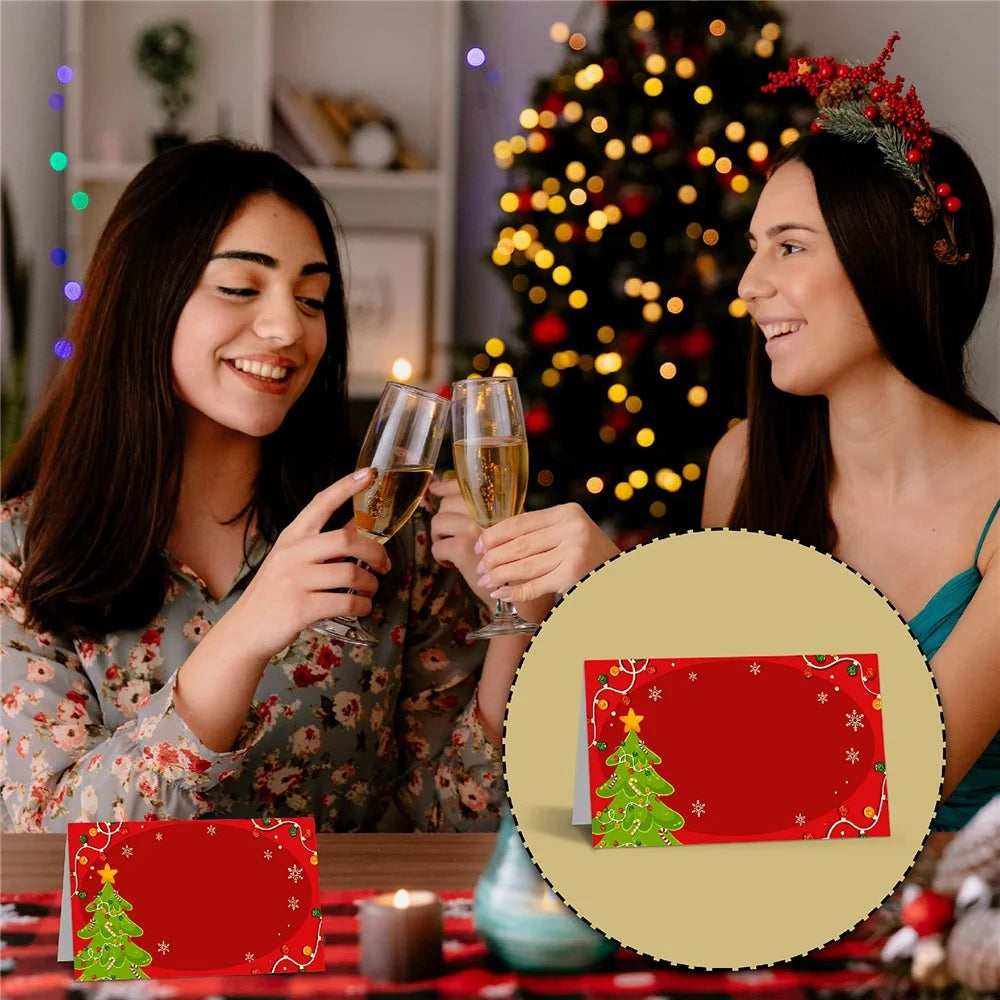 50Pcs Holiday Table Place Cards Gift Christmas Tent Cards Blank Fillable Pearlescent Cardstock for Christmas Dinner - 3