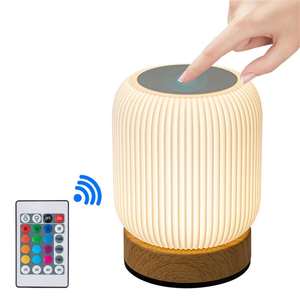 Wood Grain Touch Control Night Light RGB Color Changing Mood Lamp with Remote Control  /  Music Follow Bedside Table Lamp - 1
