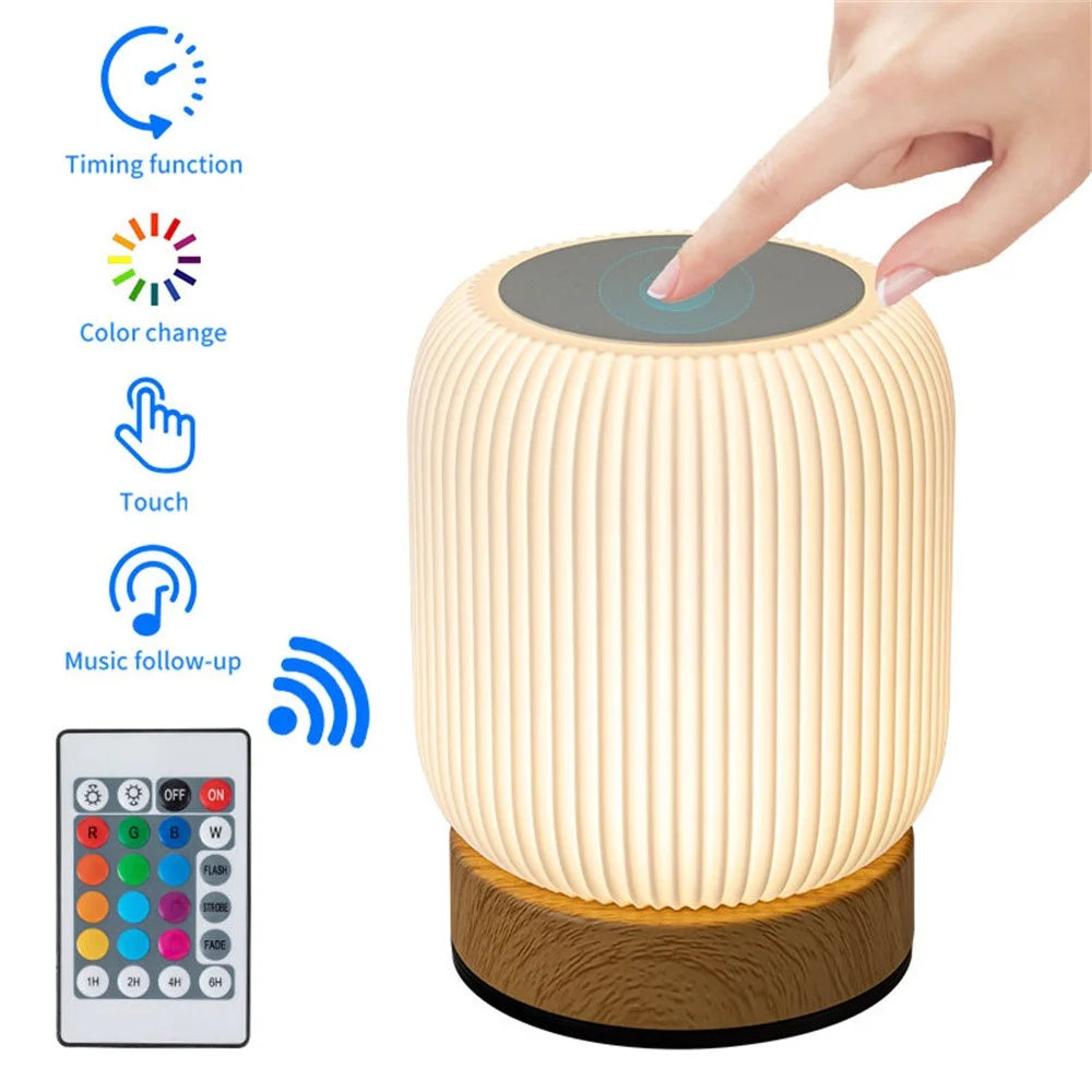 Wood Grain Touch Control Night Light RGB Color Changing Mood Lamp with Remote Control  /  Music Follow Bedside Table Lamp - 2