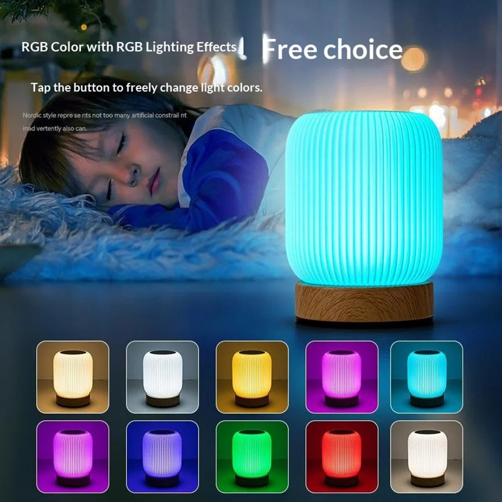 Wood Grain Touch Control Night Light RGB Color Changing Mood Lamp with Remote Control  /  Music Follow Bedside Table Lamp - 3