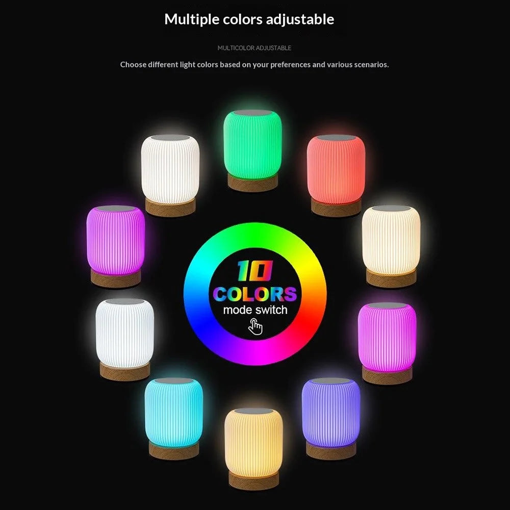 Wood Grain Touch Control Night Light RGB Color Changing Mood Lamp with Remote Control  /  Music Follow Bedside Table Lamp - 5