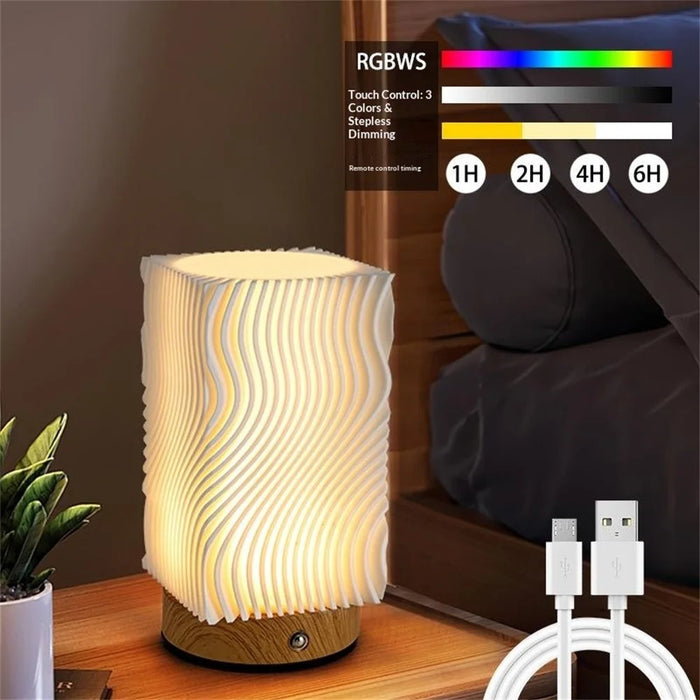 RGBWS Ambient Lamp Touch Remote Control LED Night Light USB-C Rechargeable Bedroom Lamp with Timer Function - 2
