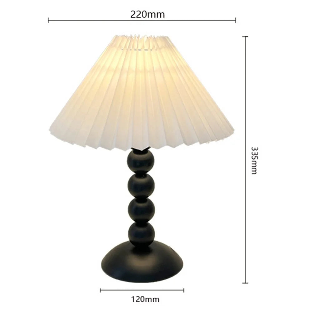 12W Bedside Table Lamp with 3 Brightness Levels, Nordic Style Ambient Light Decorative Pleated Night Light, EU Plug - Black / Beige Lamp Cover - 3