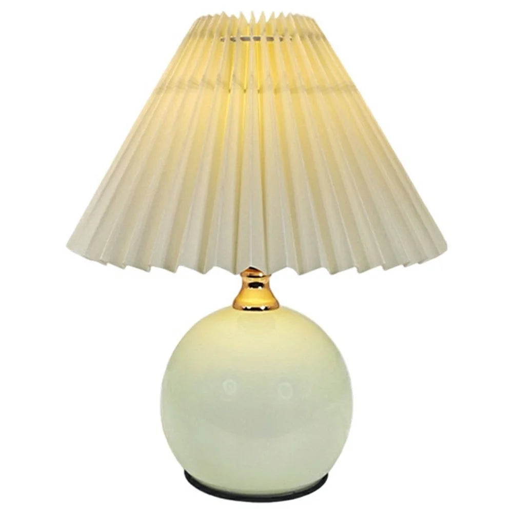 Nordic Pleated Table Lamp 7W 3 Color Dimming Eye Protection Night Light for Bedroom Living Room, EU Plug - Cream Color Base+Light Yellow Lampshade - 1