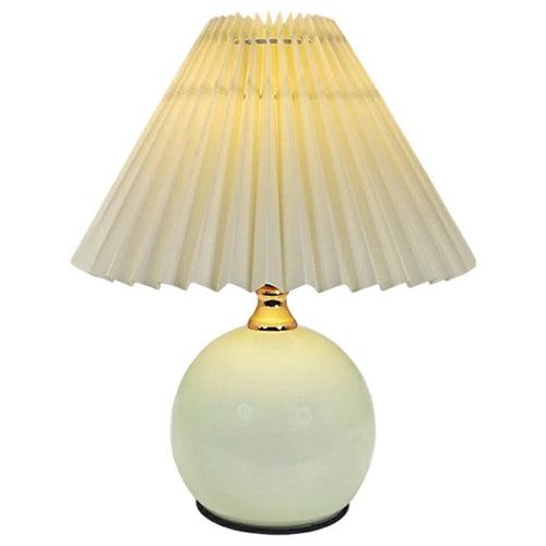Nordic Pleated Table Lamp 7W 3 Color Dimming Eye Protection Night Light for Bedroom Living Room, EU Plug - Cream Color Base+Light Yellow Lampshade - 1