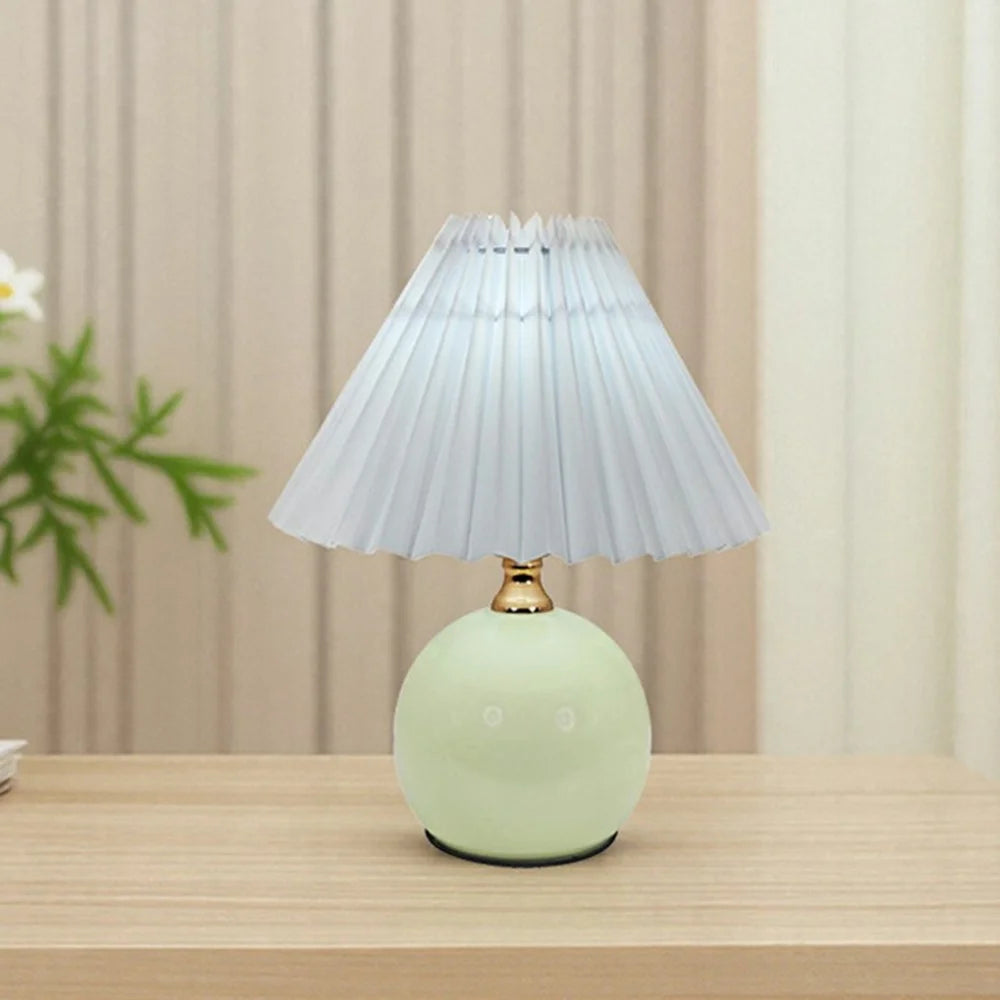 Nordic Pleated Table Lamp 7W 3 Color Dimming Eye Protection Night Light for Bedroom Living Room, EU Plug - Cream Color Base+Light Yellow Lampshade - 4