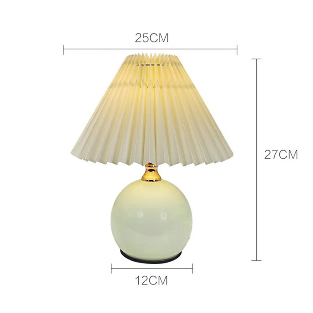 Nordic Pleated Table Lamp 7W 3 Color Dimming Eye Protection Night Light for Bedroom Living Room, EU Plug - Cream Color Base+Light Yellow Lampshade - 5