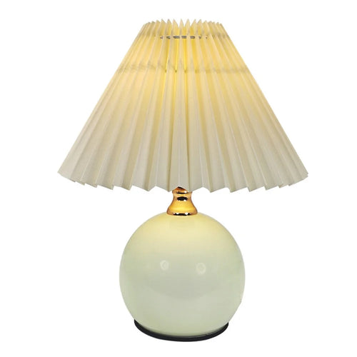 12W Pleated Table Lamp 3 Level Brightness Bedside Night Light Eye-Caring Flicker-Free Warm Light Lamp - Beige Lampshade  /  Cream Color Base, EU Plug - 1