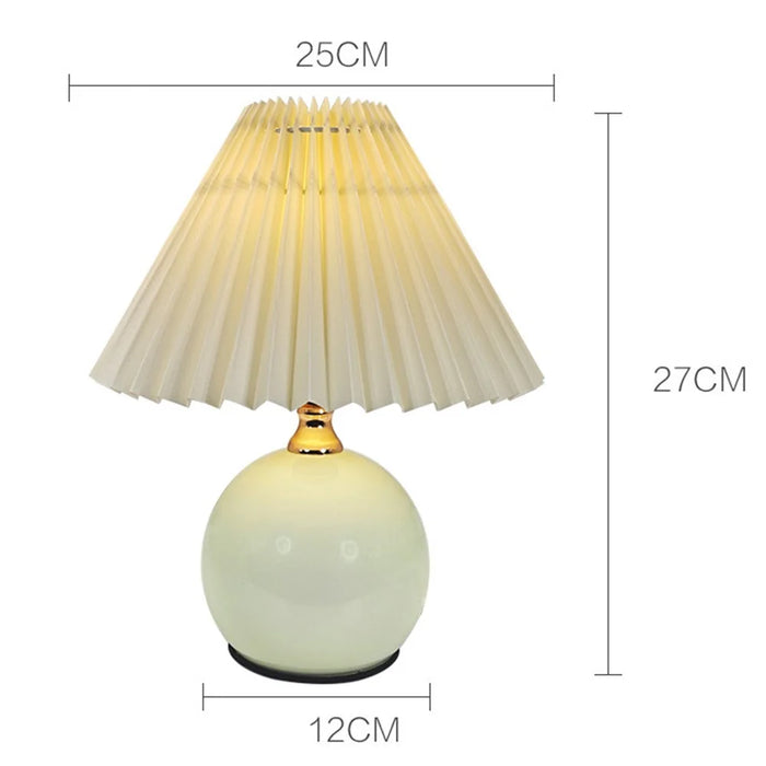 12W Pleated Table Lamp 3 Level Brightness Bedside Night Light Eye-Caring Flicker-Free Warm Light Lamp - Beige Lampshade  /  Cream Color Base, EU Plug - 6