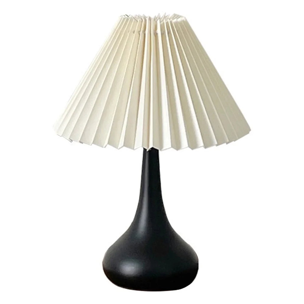 7W Pleated Table Lamp 3 Color Mode Bedroom Bedside Ambient Lamp Eye-Caring Flicker-Free LED Light, EU Plug - Beige Lampshade  /  Black - 1