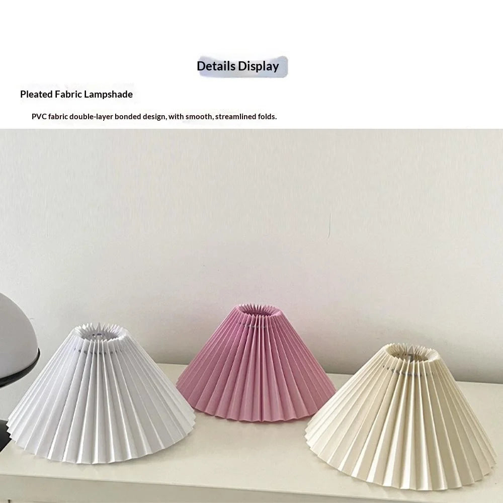 7W Pleated Table Lamp 3 Color Mode Bedroom Bedside Ambient Lamp Eye-Caring Flicker-Free LED Light, EU Plug - Beige Lampshade  /  Black - 6