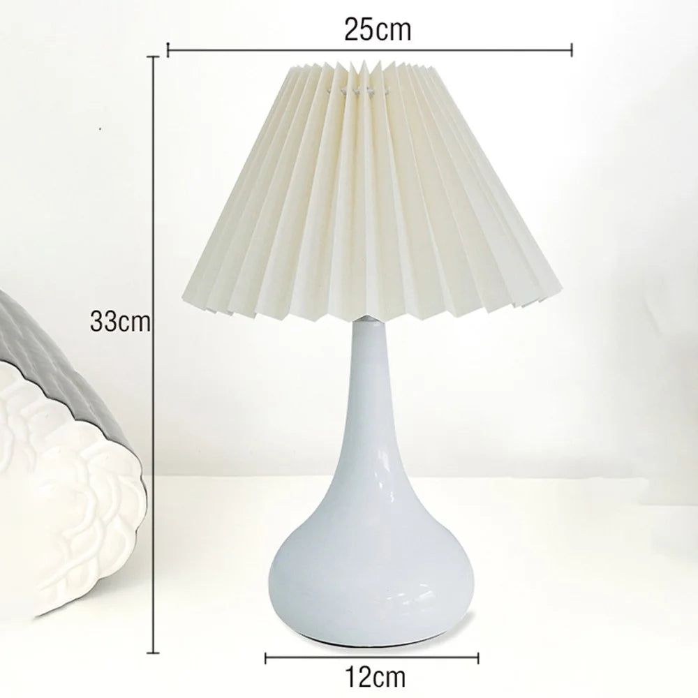 7W Pleated Table Lamp 3 Color Mode Bedroom Bedside Ambient Lamp Eye-Caring Flicker-Free LED Light, EU Plug - Beige Lampshade  /  Black - 7